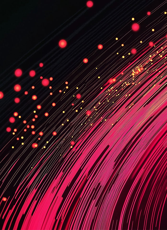 Abstract flowing lines and glowing points representing data-focused services.